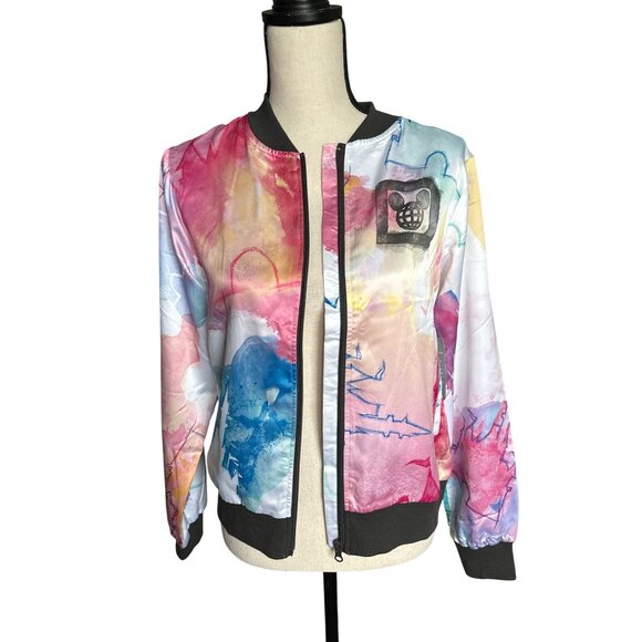 NWT Disney Cinderella Castle Tye Dye Watercolor Bomber Jacket Nylon Size Small - Picture 4 of 7